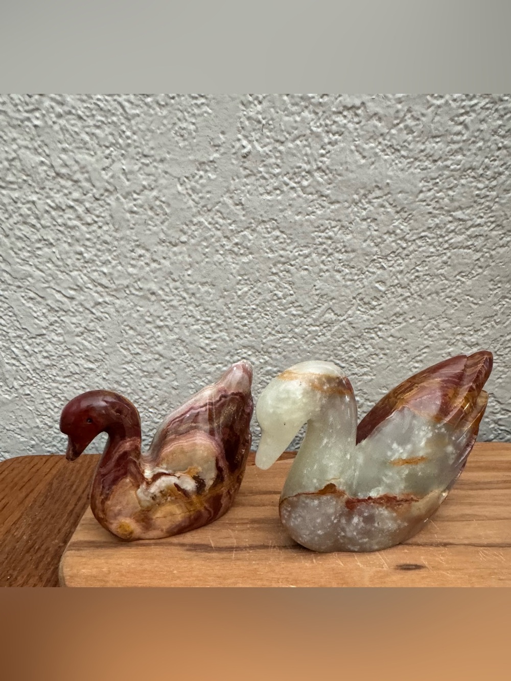 (2) Vintage Carved Onyx Swans